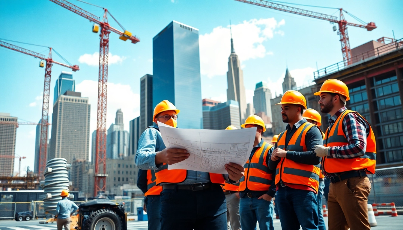 New York City Commercial General Contractor supervising a busy construction site in an urban setting.