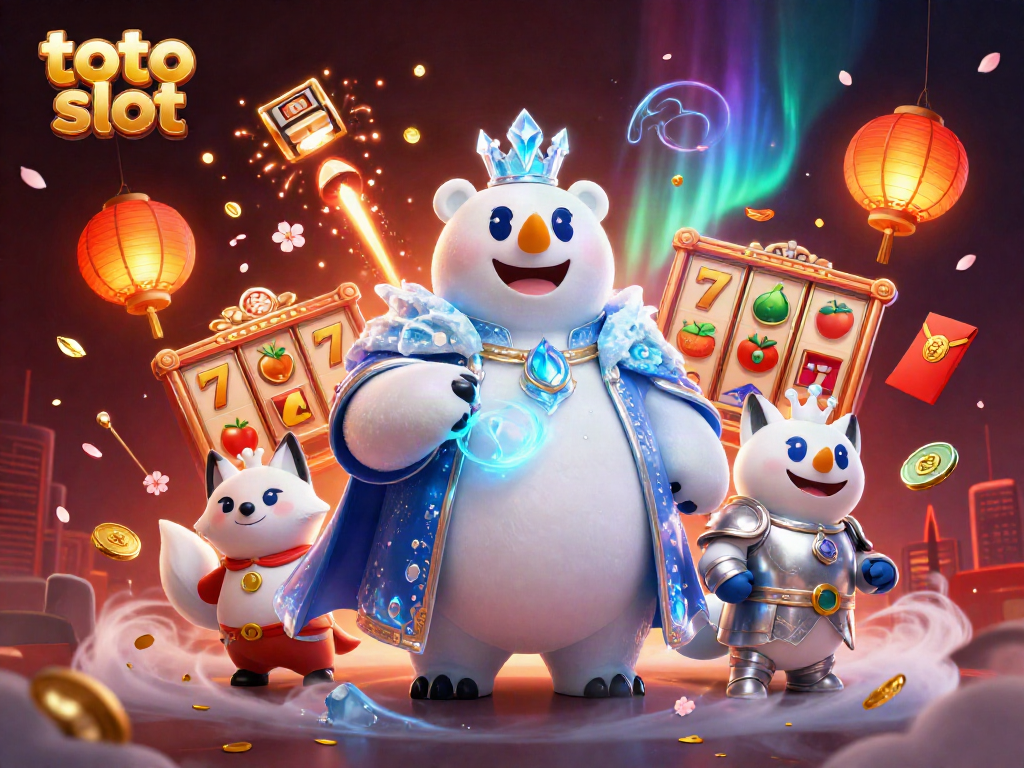 Spin the reels in thrilling toto slot adventures with a magical scene of a polar bear and fox.