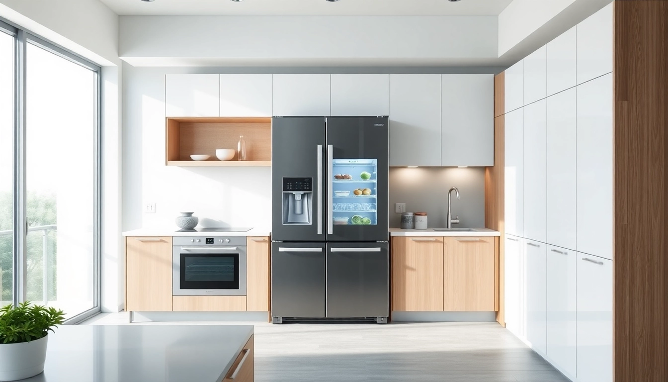 Enhance refrigerator sales by showcasing modern appliances in a stylish kitchen.