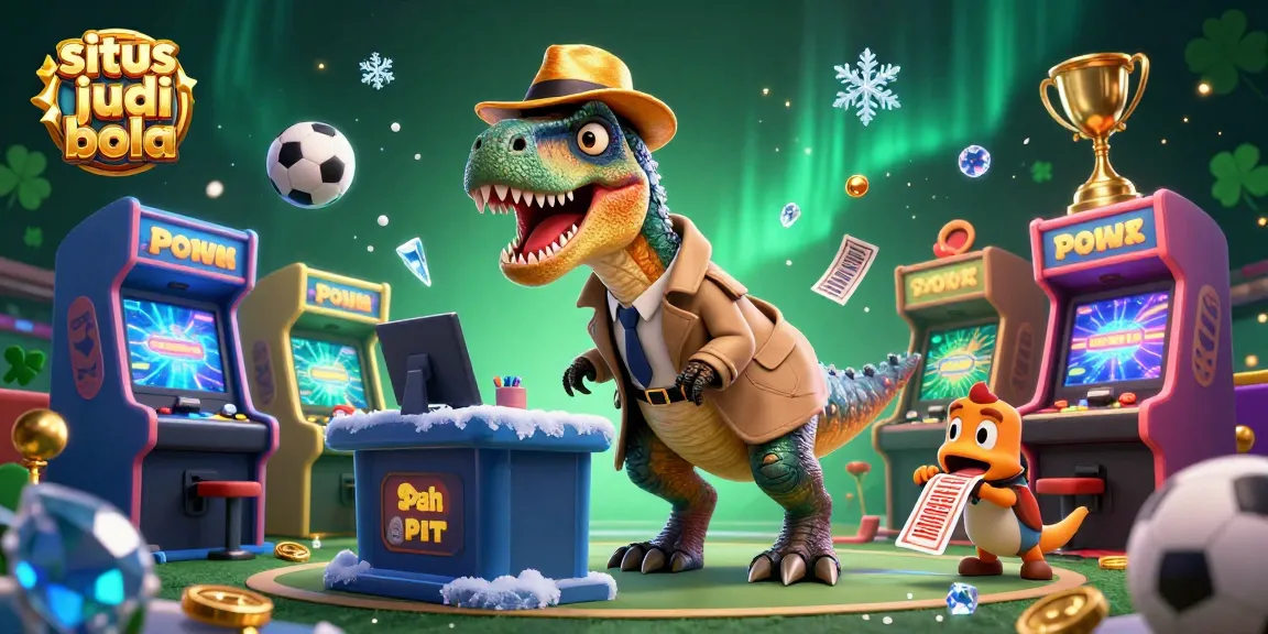 Watch the velociraptor cheat at sports betting in this vibrant illustration featuring situs judi bola elements.