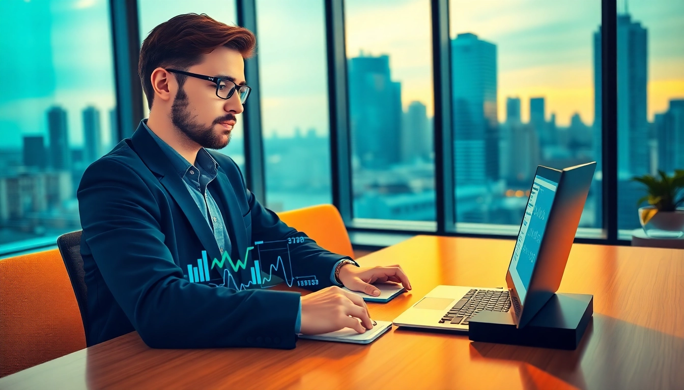 Analyze linkedin sales navigator data extraction with a data analyst working at a modern office desk.