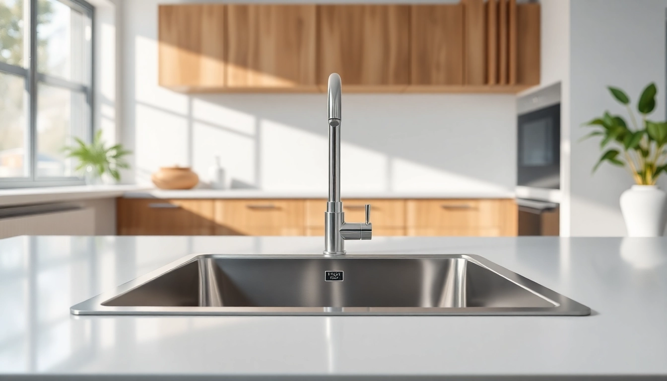 Beautifully designed steel sink in a bright kitchen, emphasizing modern elegance and functionality.