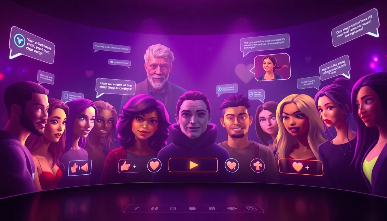 Engaging user interface for free NSFW character AI with vibrant avatars and chat bubbles.