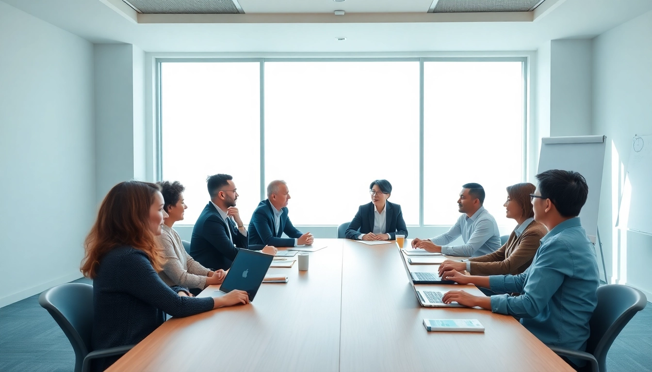 Engaging mediation session in a bright conference room with diverse participants collaborating.