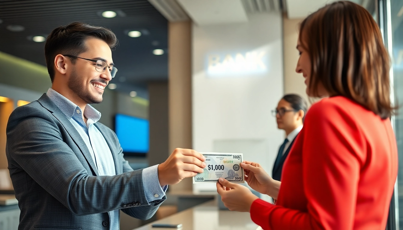 Melakukan deposit 1k dengan percaya diri di bank oleh individu yang profesional.
