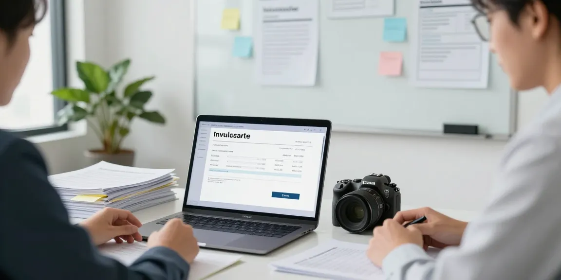 Detect fake invoice verification in a professional office scene with modern technology.