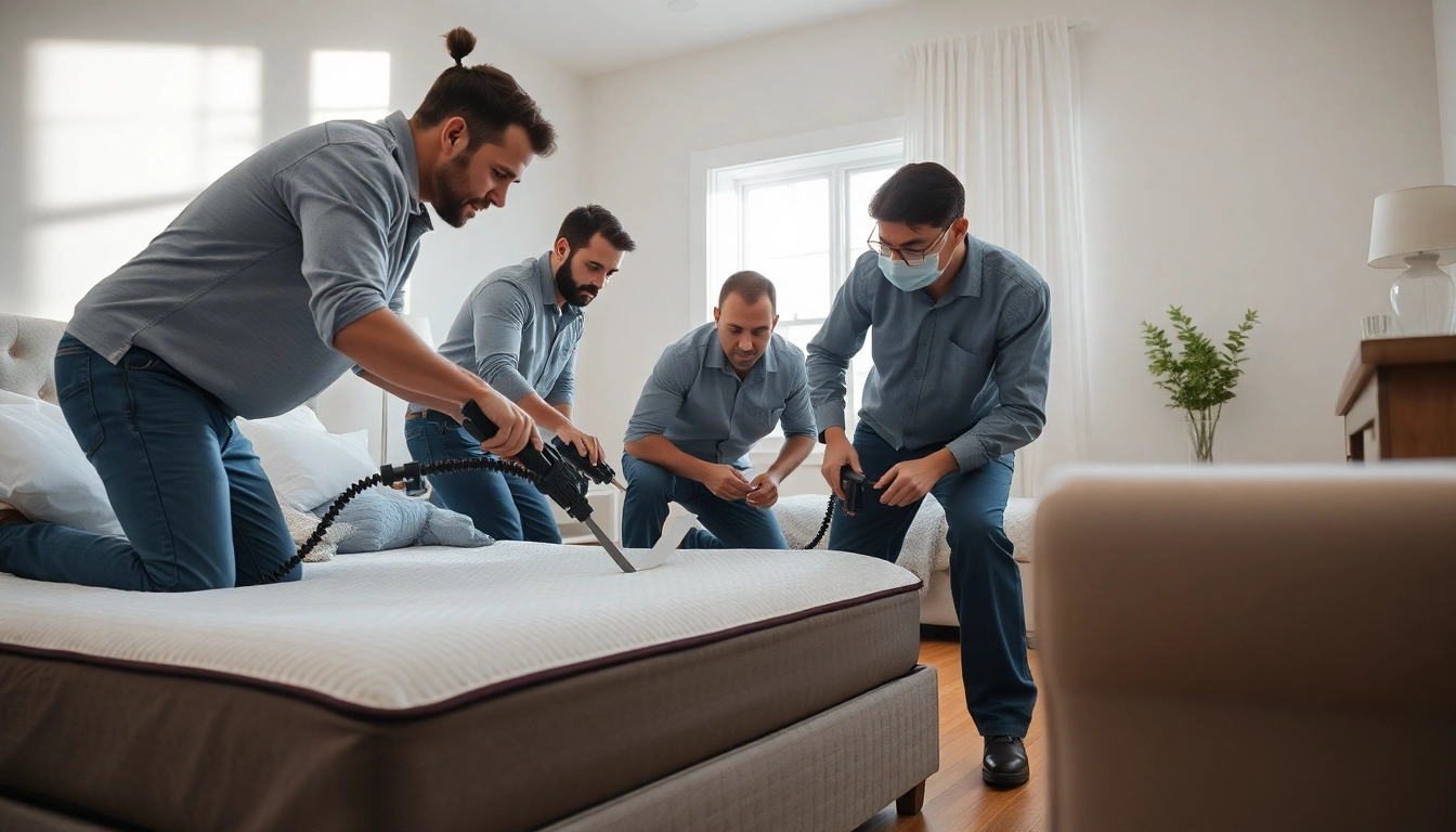 Milwaukee bed bug exterminators conducting a professional inspection in a cozy bedroom space.