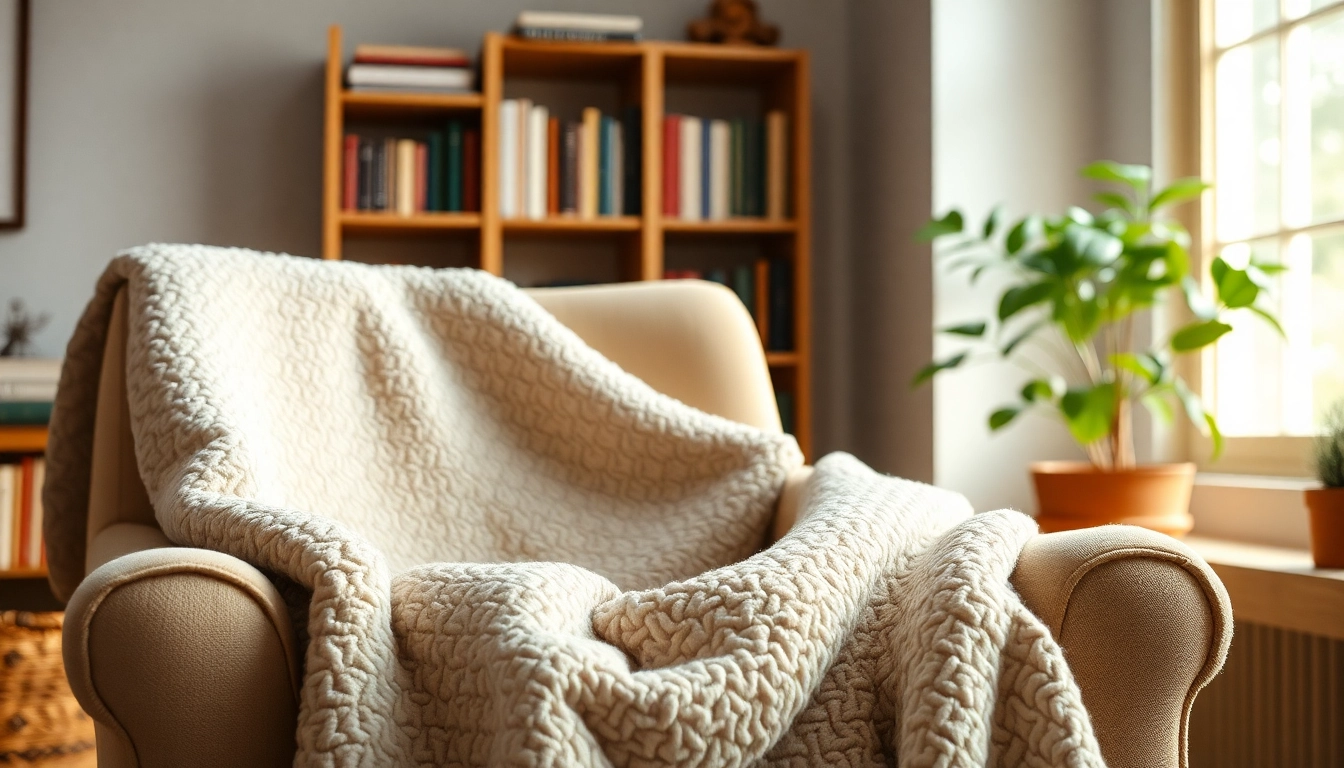 Fleece stof prachtig gepresenteerd op een comfortabele stoel in een sfeervolle woonkamer.