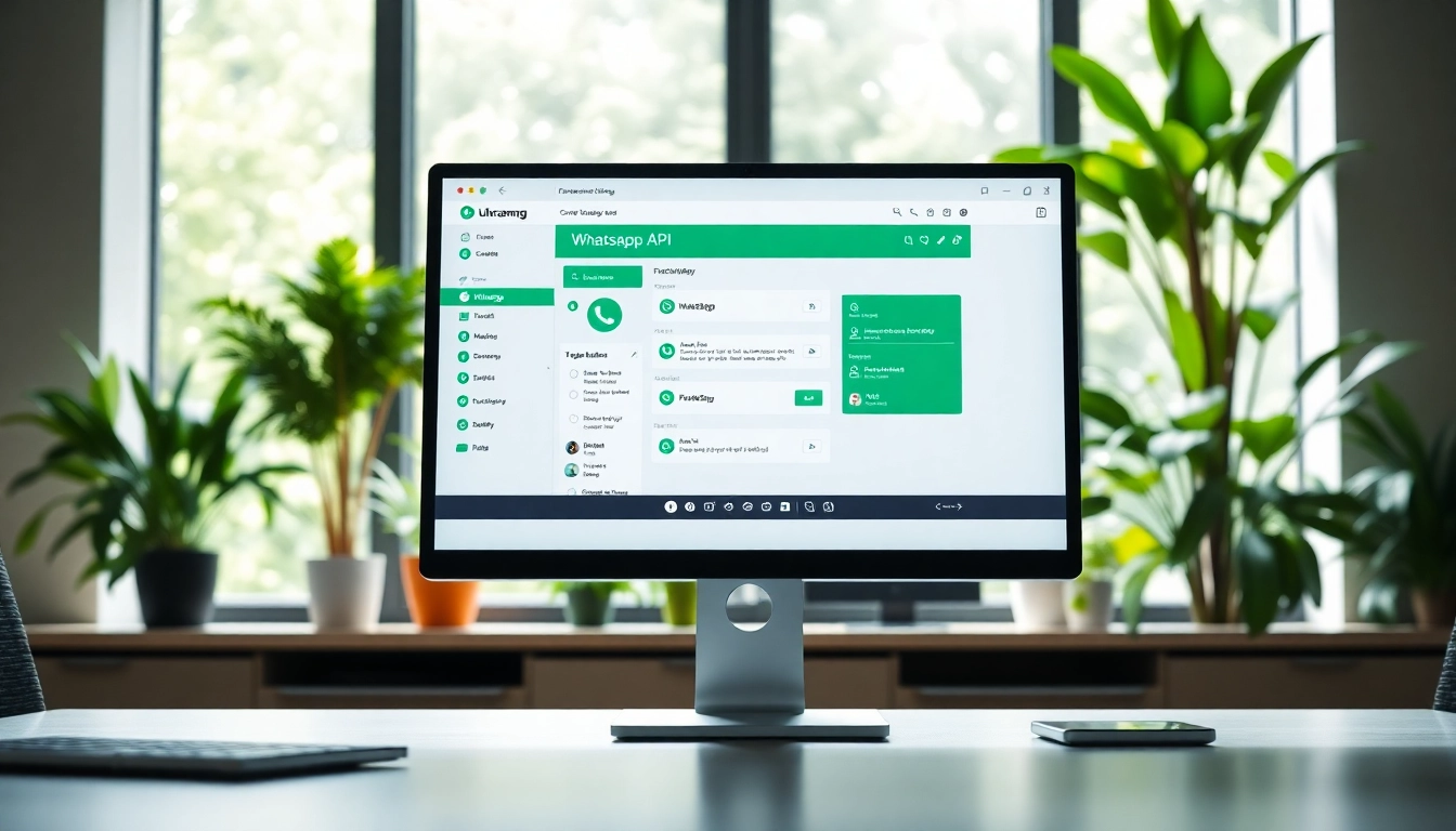 Send messages seamlessly with ultramsg WhatsApp API showcased on a modern office interface.