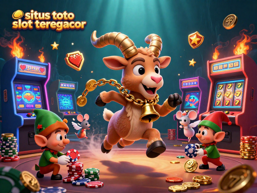 Experience the thrill of winning at situs toto slot tergacor with festive characters in a vibrant casino scene.