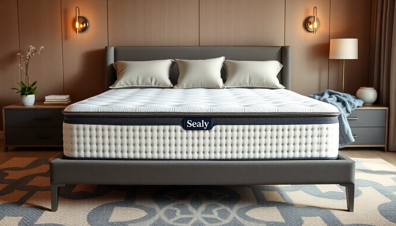 Explore the Sealy Posturepedic Plus Medium mattress in a stylish, serene bedroom setup.