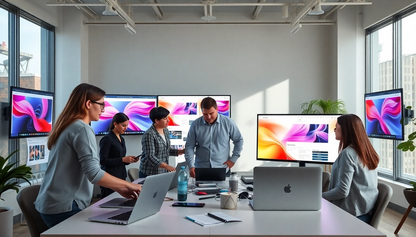 Hereford Web Design team collaborating on innovative projects in a modern office.