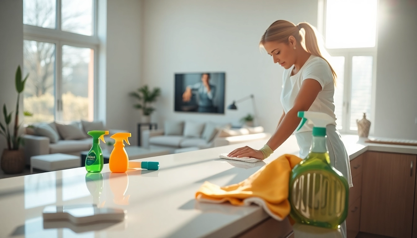 Cleaning Service performed by a professional cleaner in a bright and inviting home environment.
