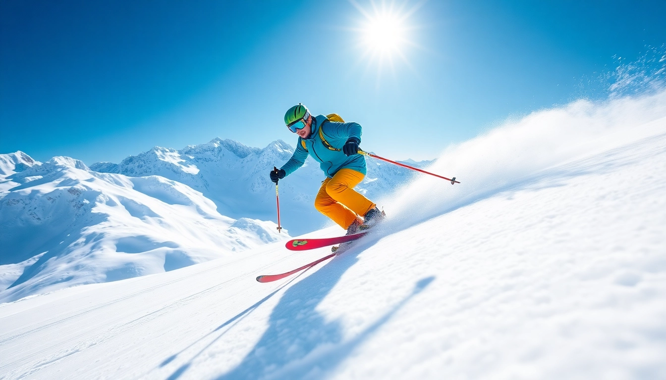 Thrilling action shot of a skier showcasing karbon performance on snowy slopes.