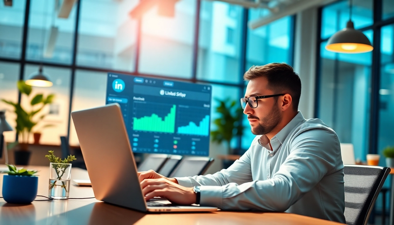 Utilizing linkedin scraping tool for data analysis in a modern office.