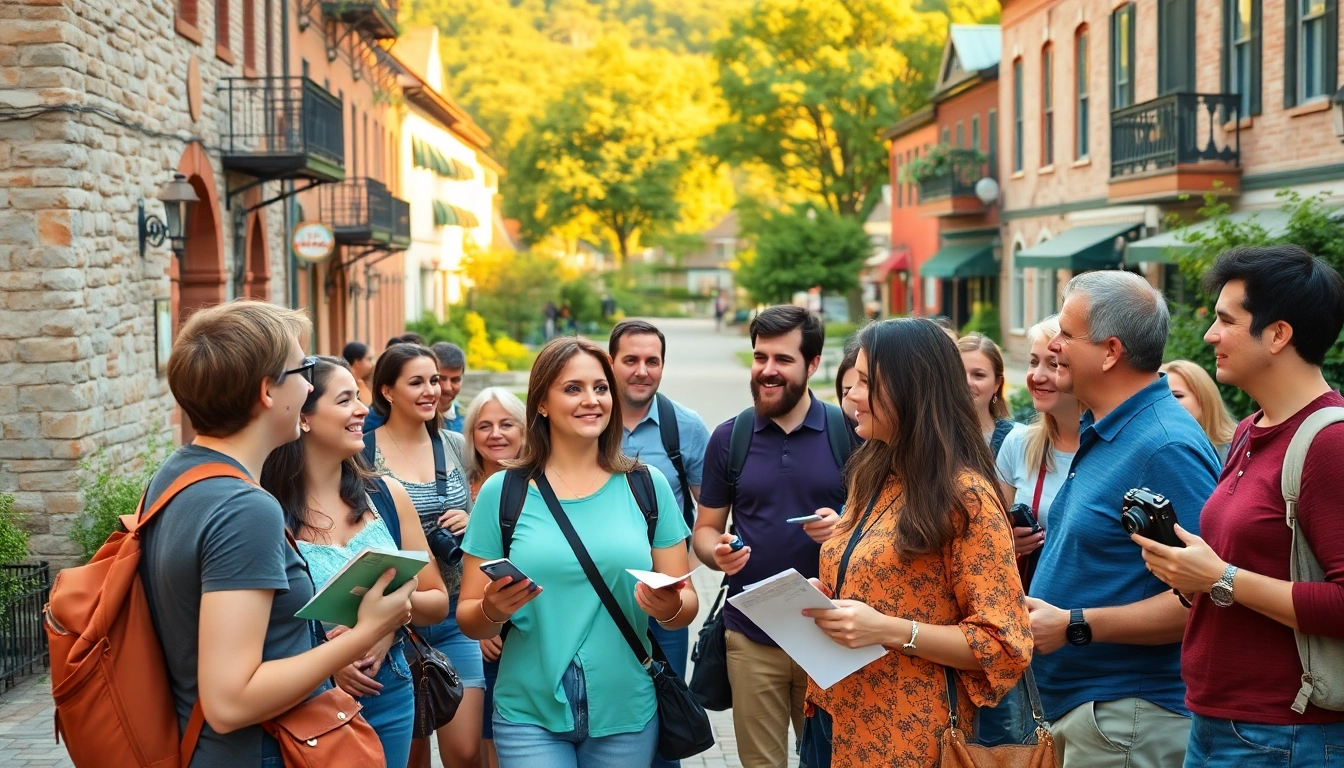 Engage in Clarksburg tours with diverse travelers exploring historic sites in a vibrant, inviting setting.