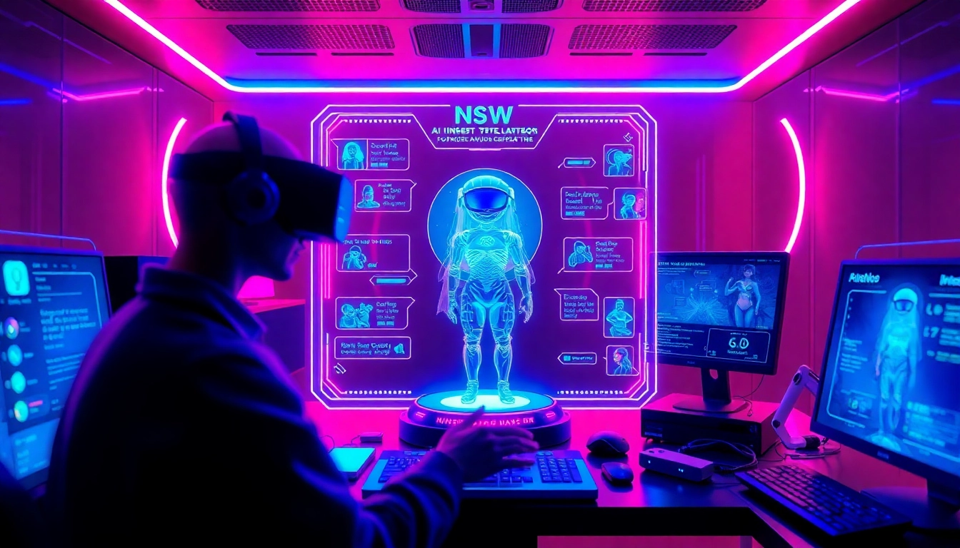 Engaging NSFW AI chatbot interaction in a futuristic digital environment