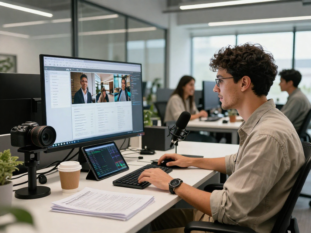 Detect AI image and analyze content in a modern workspace setting focused on advanced moderation technology.