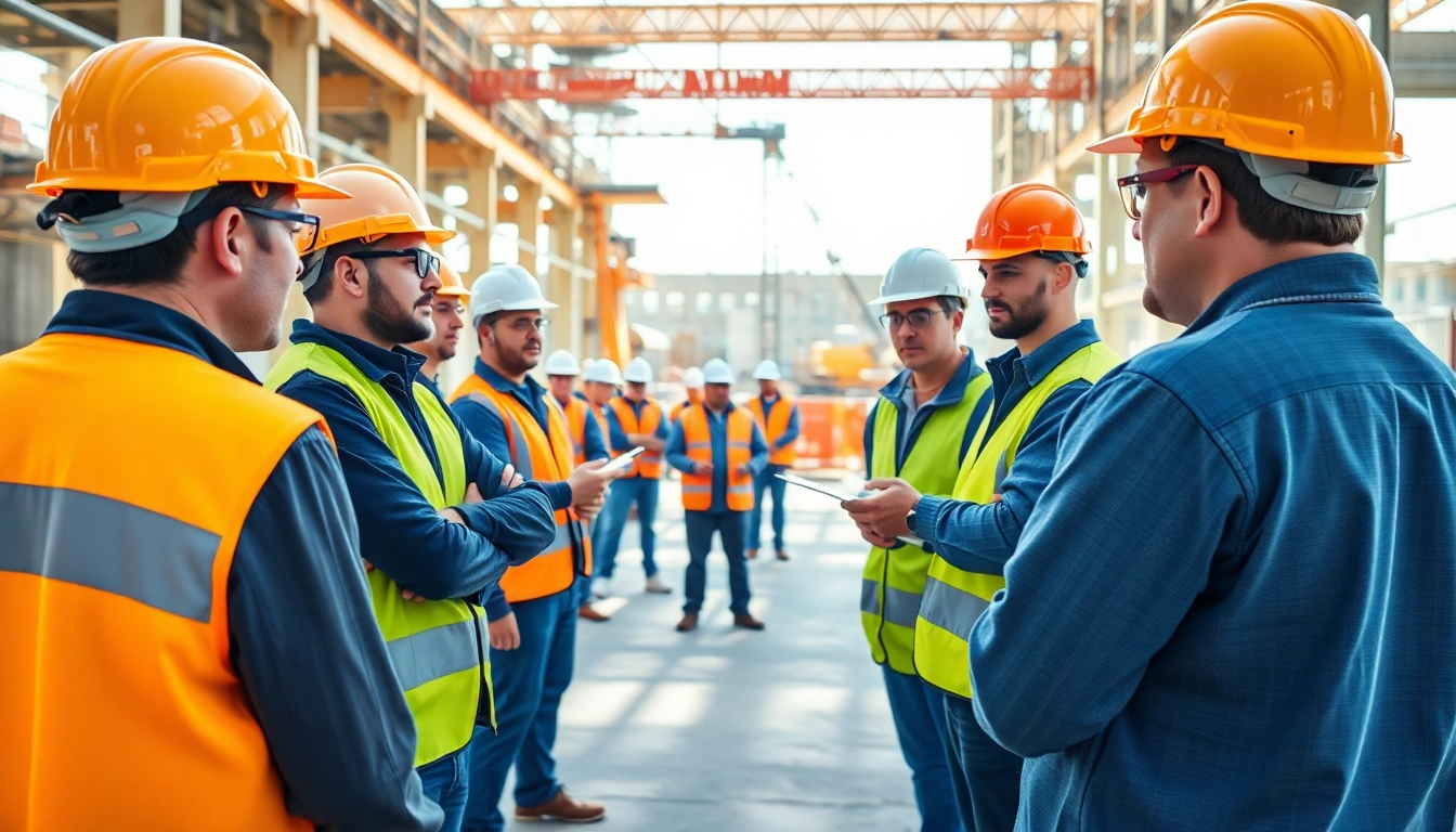 Construction safety training in action with workers engaged in a professional session at a construction site.