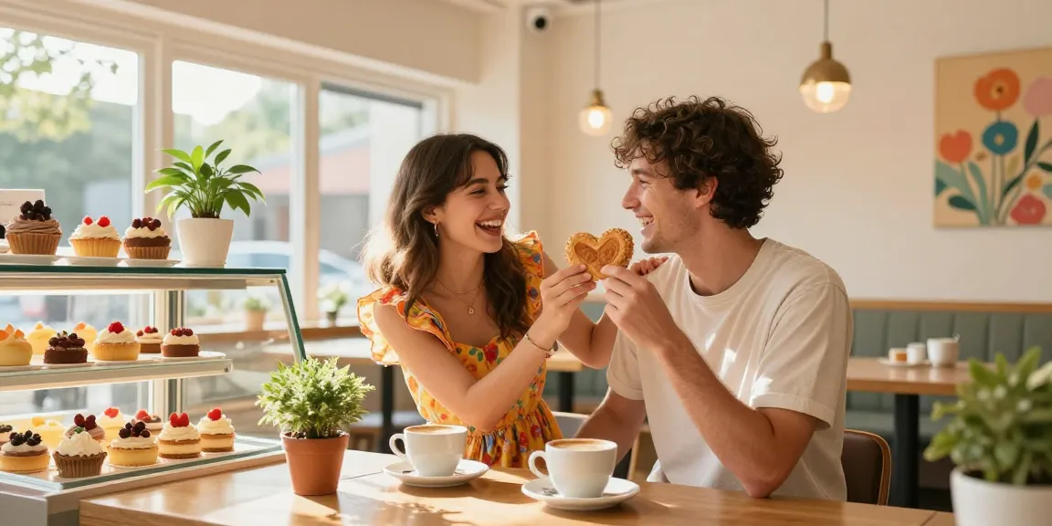 Young couple sharing a laugh in a café, showcasing the essence of having a crush on someone.