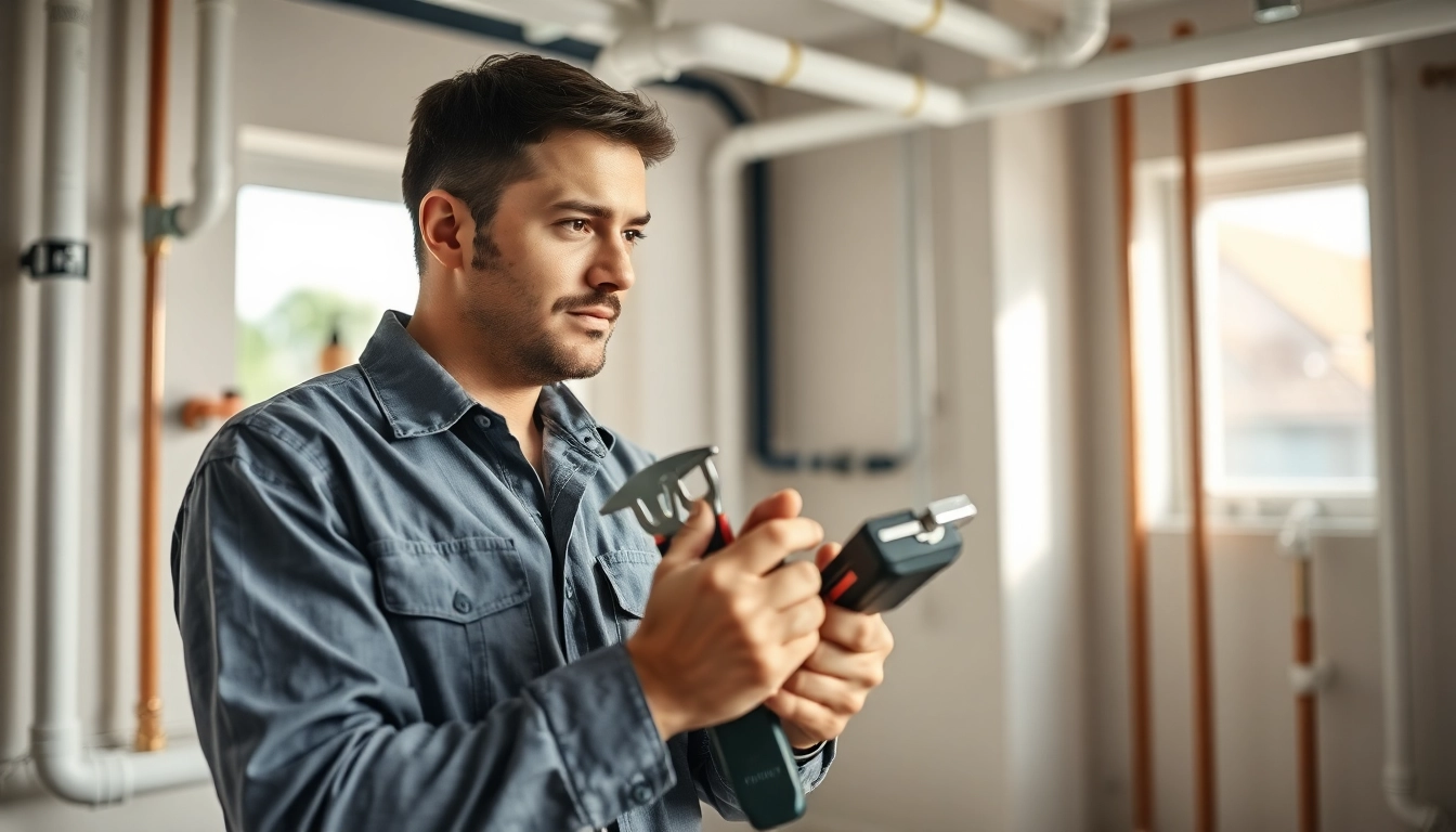 Engaged technician providing whole house repiping services Clearwater FL in a tidy residential setting.