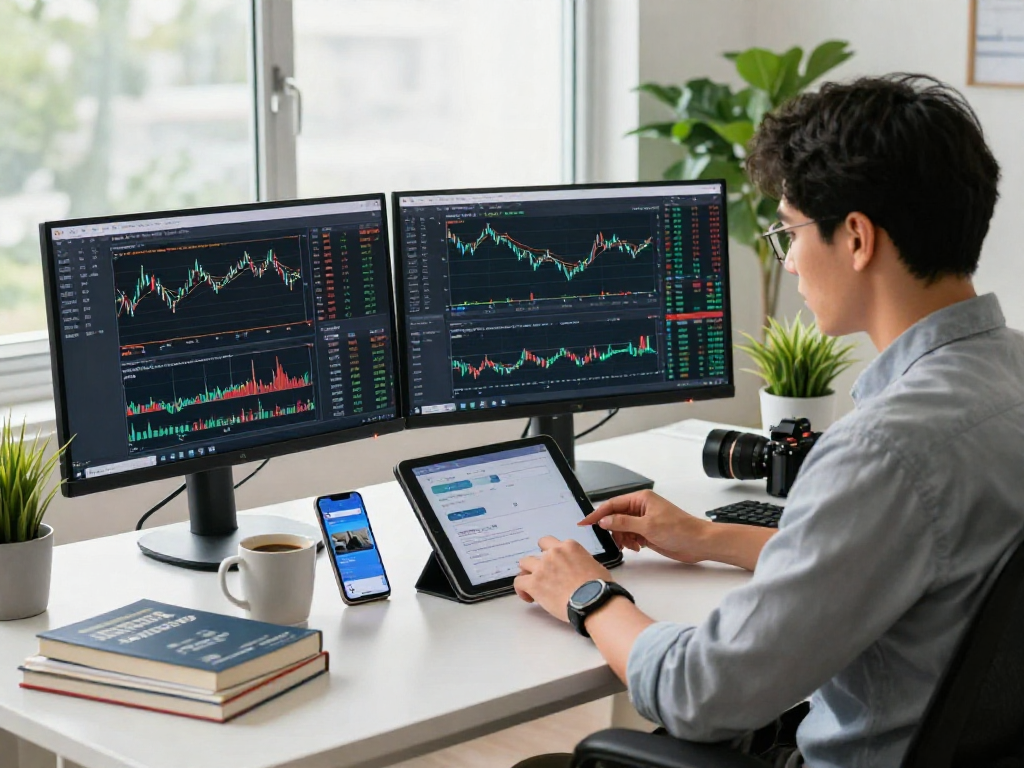 使用MetaTrader 5进行交易的专业交易者在现代办公环境中分析市场趋势。