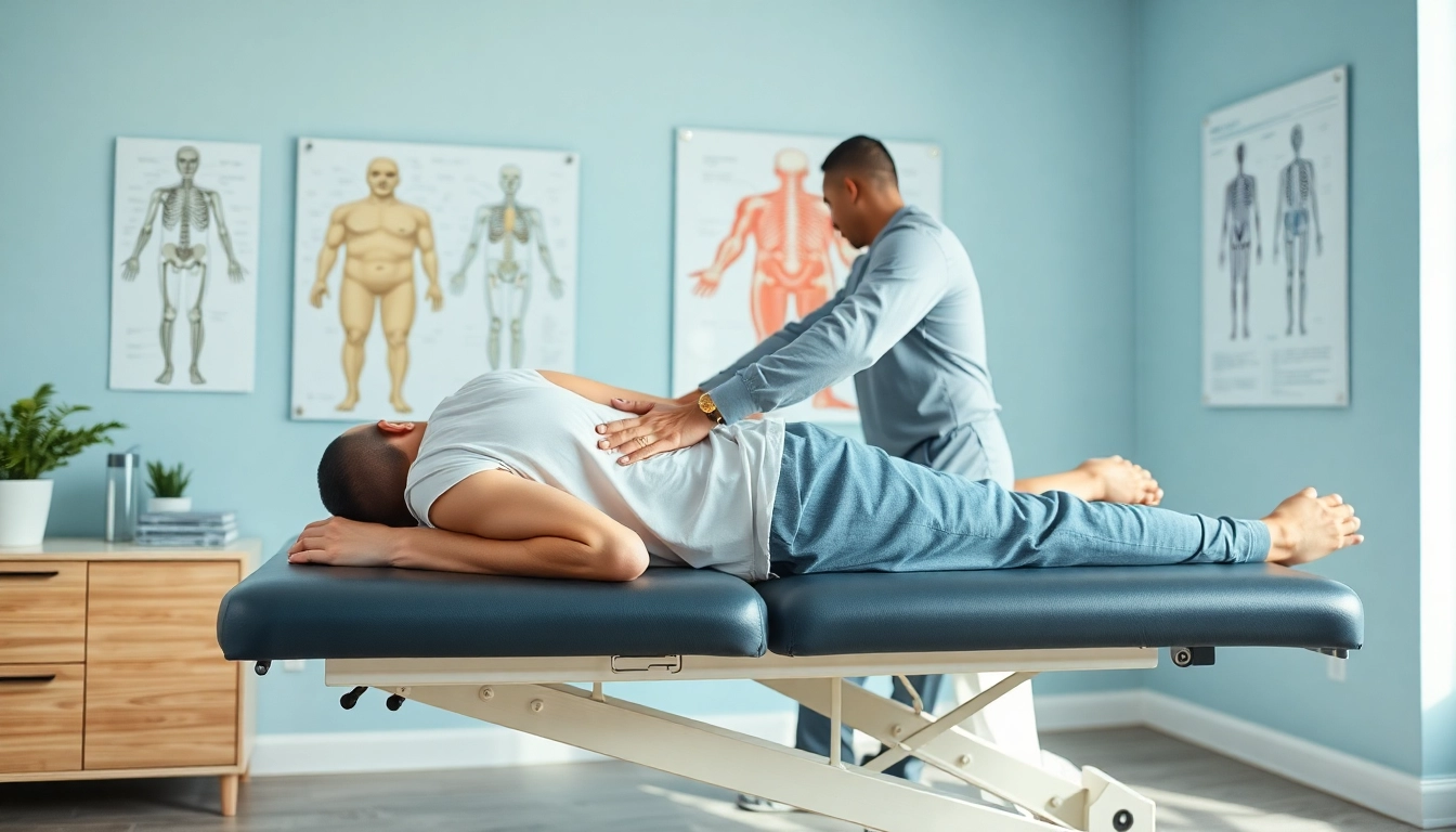 Chiropractor demonstrating how to relieve back pain naturally in a calming clinic.