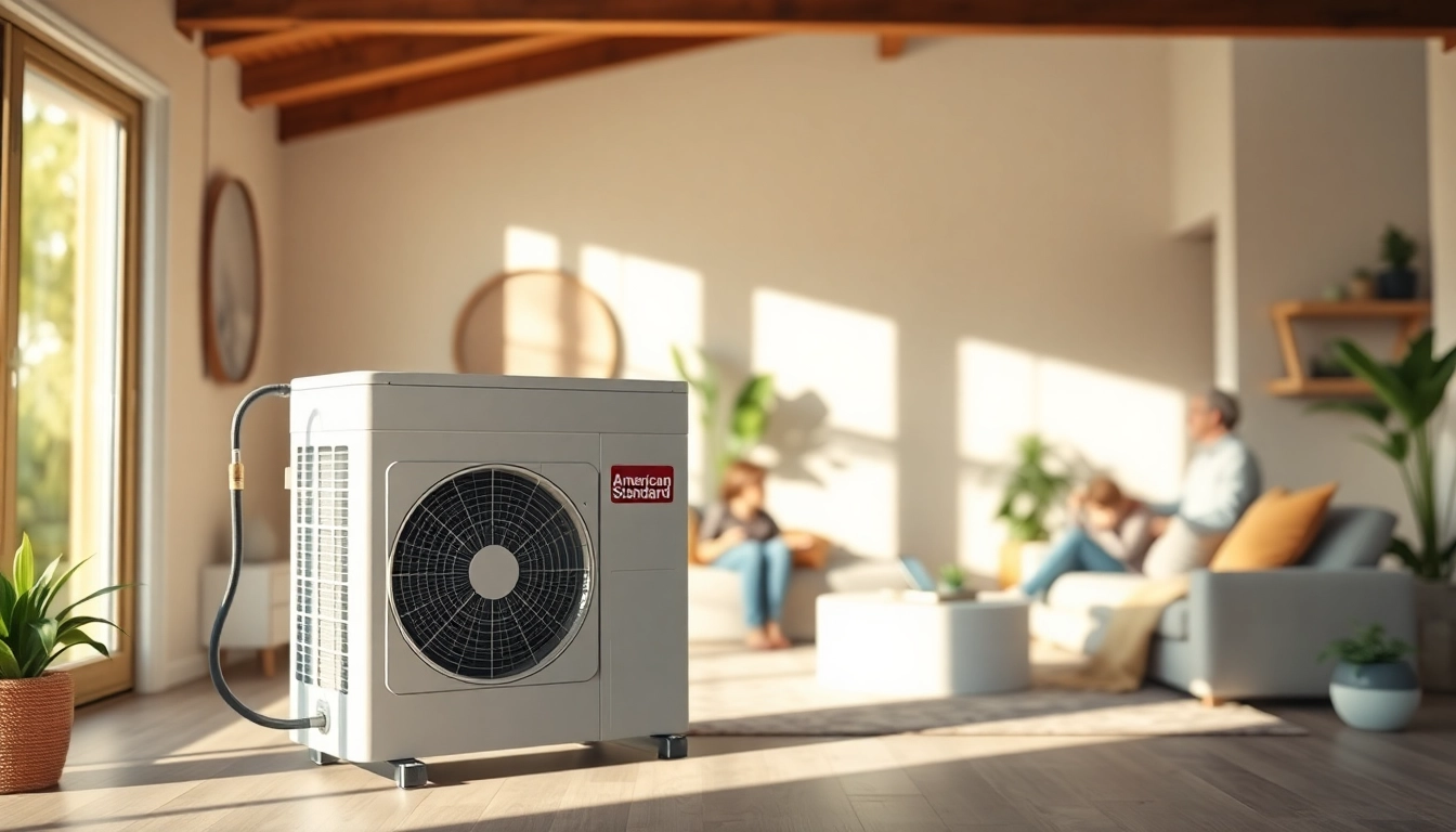 Showcase of American Standard heat pumps in a modern home setting, emphasizing comfort and efficiency.