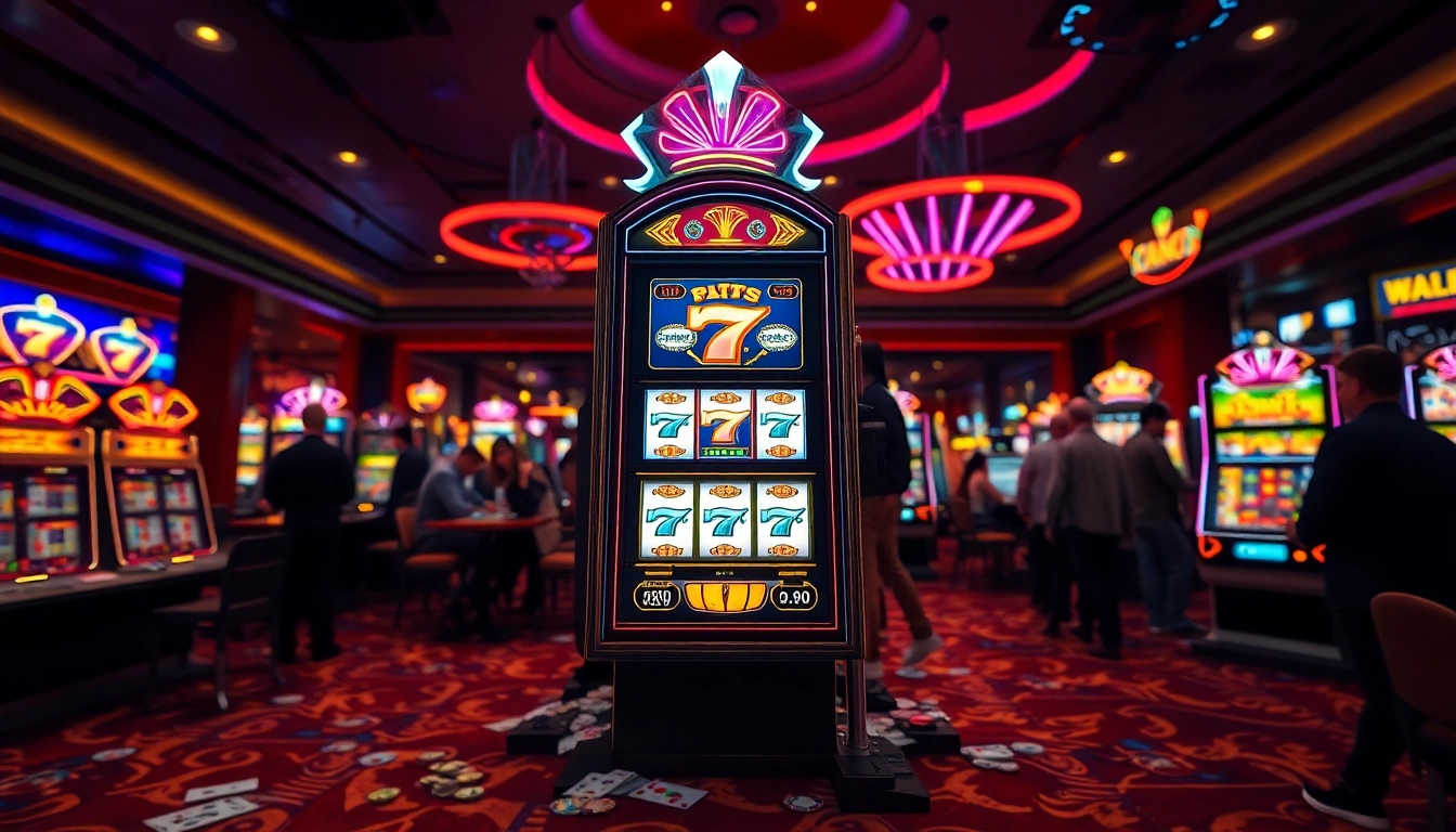 Menang di pakde4d slot dengan suasana kasino yang menegangkan dan slot berkilau.