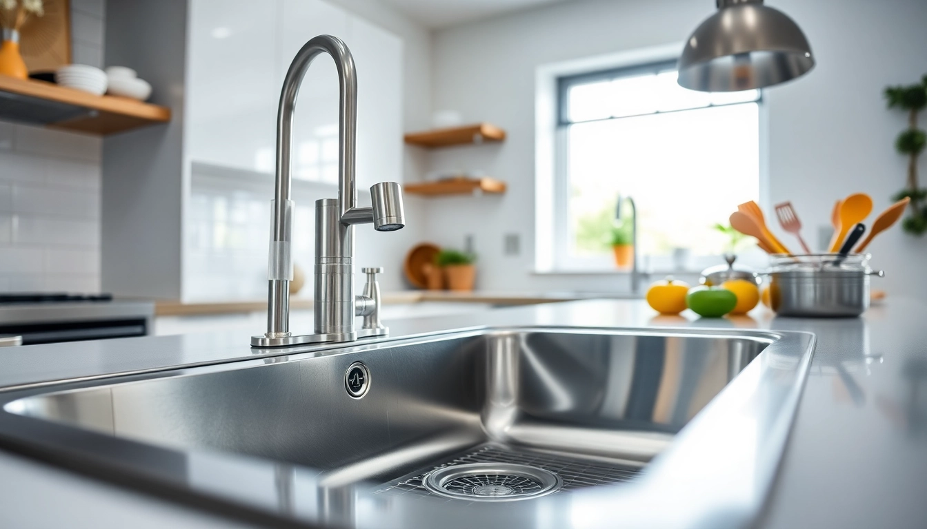 Stylish steel sink reflecting modern kitchen elegance and functionality.