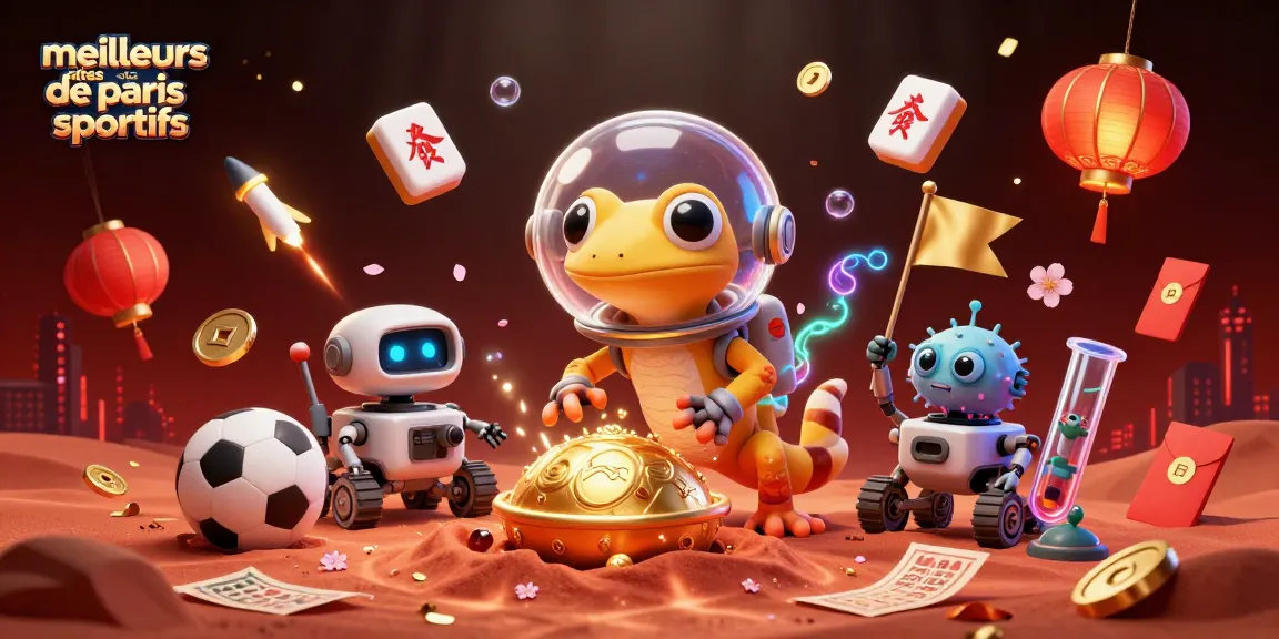 Visualisez les meilleurs sites de paris sportifs avec un gecko martien explorant un casino doré sur Mars.