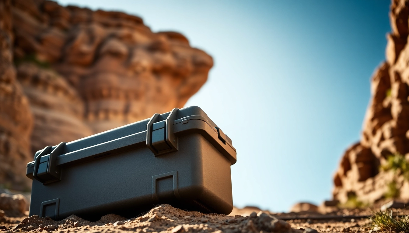 Showcasing a pelican rifle case in a rugged outdoor setting, highlighting its durable design.