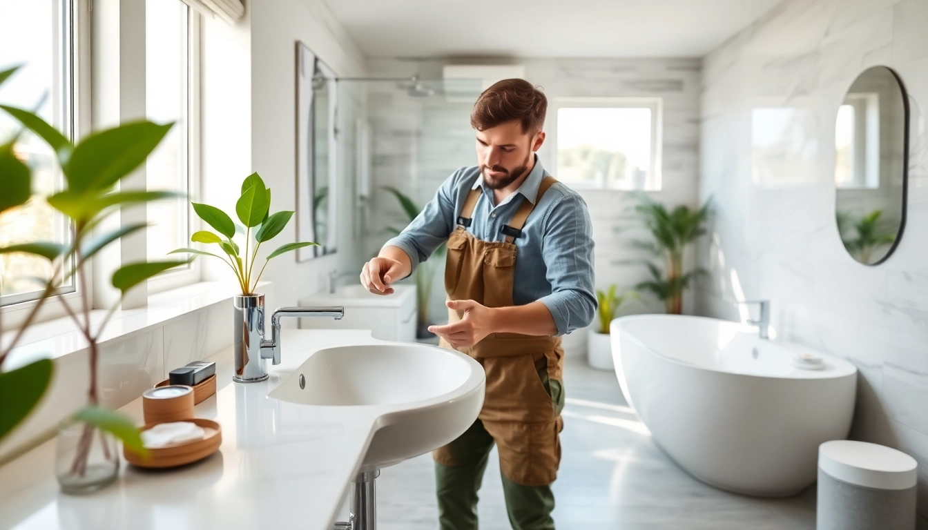 Skilled bathroom installers transforming a modern bathroom space with high-quality fixtures.
