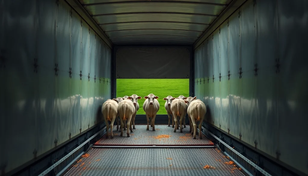 Transporte de colmenas en un camión especializado dispuesto en un campo verde.