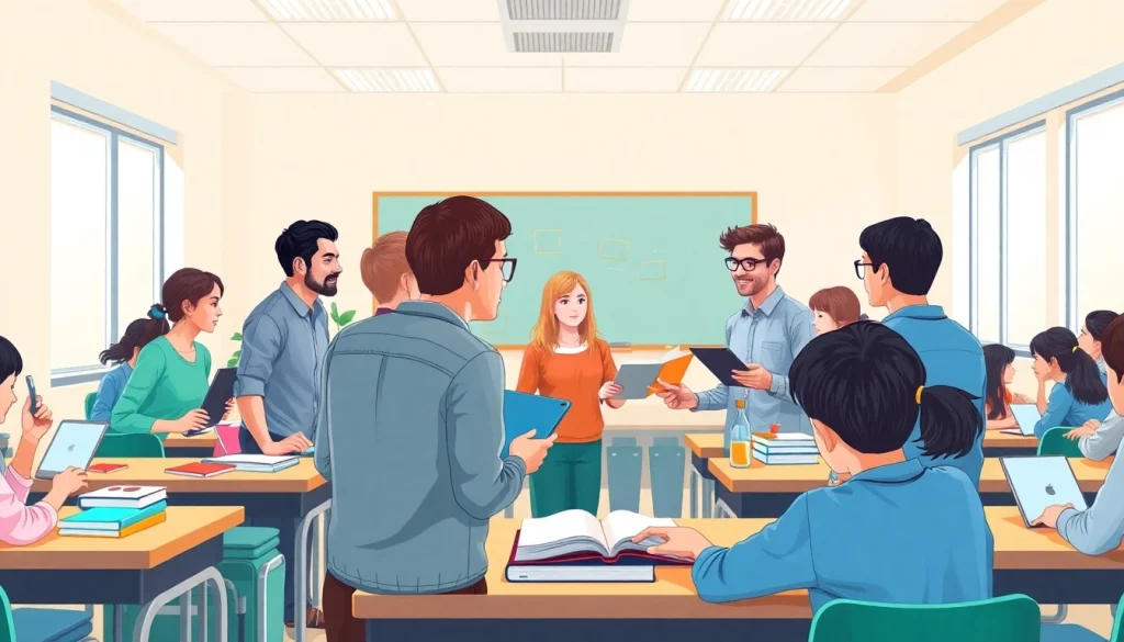 Enhance Education engagement with students joyfully participating in a collaborative classroom.