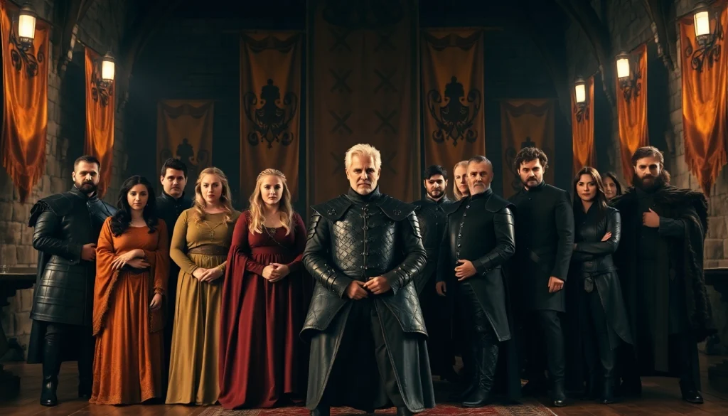 Engaging interaction among the game of thrones cast in a captivating medieval backdrop.