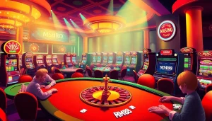 Experience the thrill of winning with MM88 at an intense poker table in a luxurious casino.