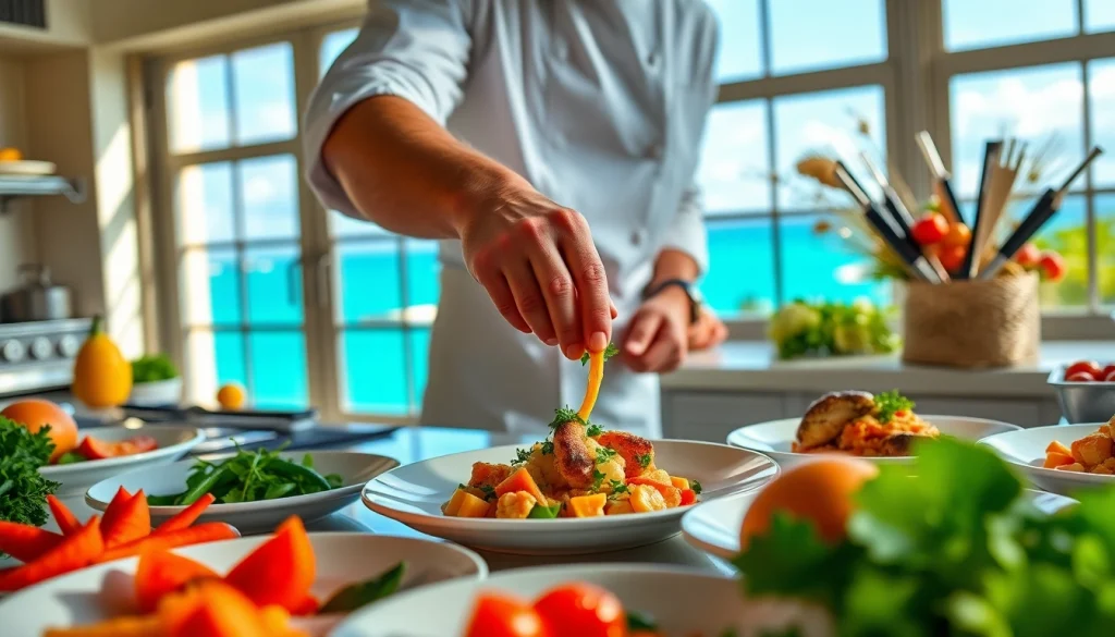 Gourmet meal prepared by a St Martin Private Chef in a luxurious villa kitchen.