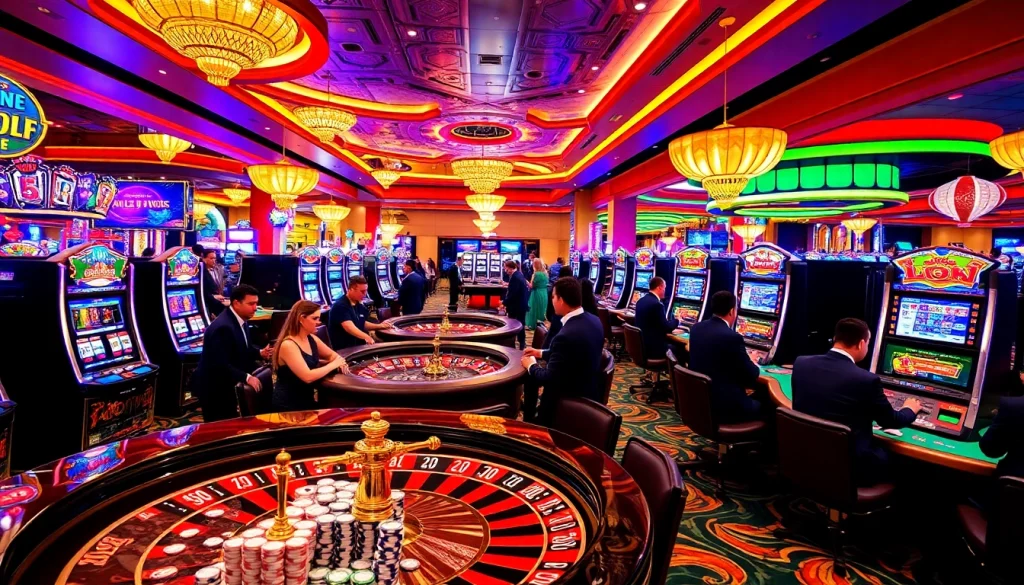 Casino gaming scene featuring KJC brand elements, showcasing vibrant tables and exciting players.