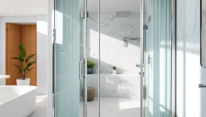 Erleben Sie die sonni Duschkabine in einer stilvollen Badumgebung mit eleganten Designmerkmalen.