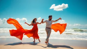 Experience Carolina Dance with this vibrant beach scene of energetic dancers.