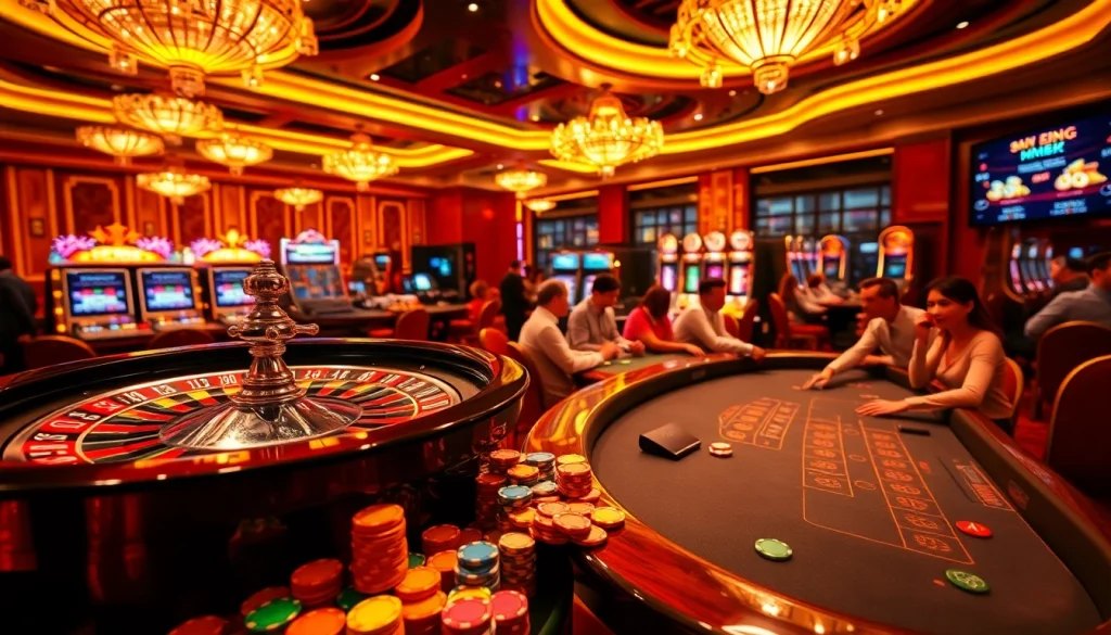 Explore the electrifying ambiance of Trang chủ MM88 casino, featuring roulette, blackjack tables, and vibrant slot machines.