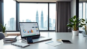 Explore top SEO companies in Malaysia with a professional office showcasing analytics and innovation.