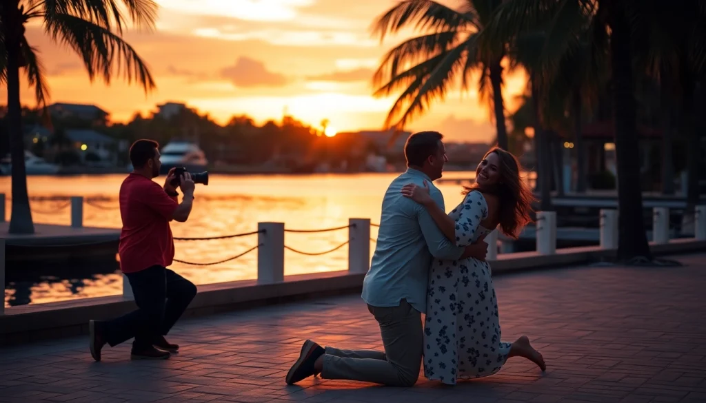 Tampa proposal photographer capturing an intimate moment of joy during a sunset engagement.