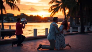 Tampa proposal photographer capturing an intimate moment of joy during a sunset engagement.