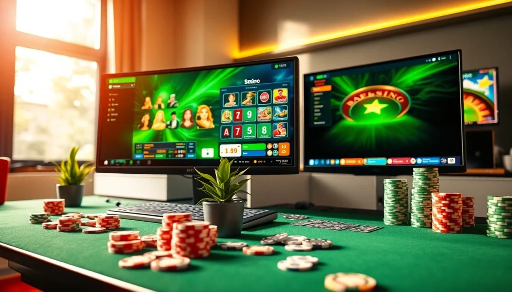 Engage with the best online casino Canada featuring vibrant gaming setup and casino elements.