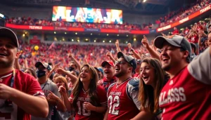 Fans engaging in Alabama sports betting during a lively game at a stadium.