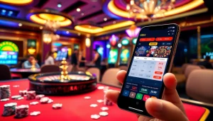 Experience the thrill of 12bet with vibrant casino visuals, featuring roulette and slot machines.