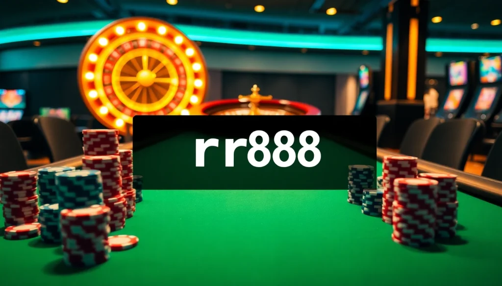 Experience the exciting rr88 link as you bet at a vibrant casino table with poker chips.