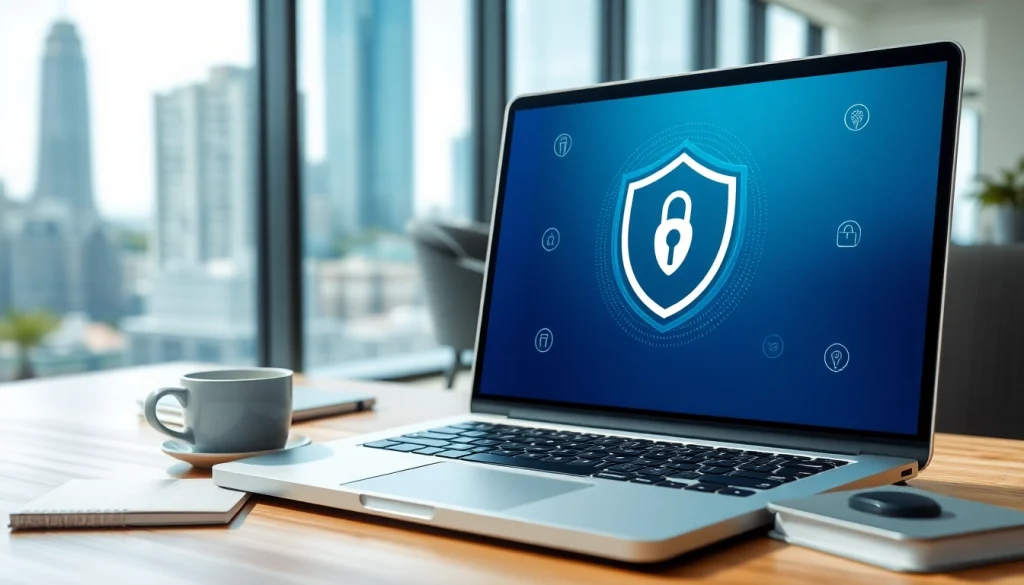 Visual representation of a user exploring a secure vpn interface in a contemporary office.